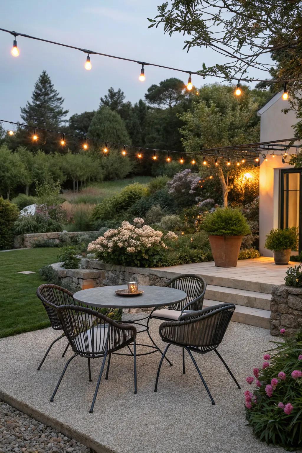 Host gatherings on a chic gravel patio.