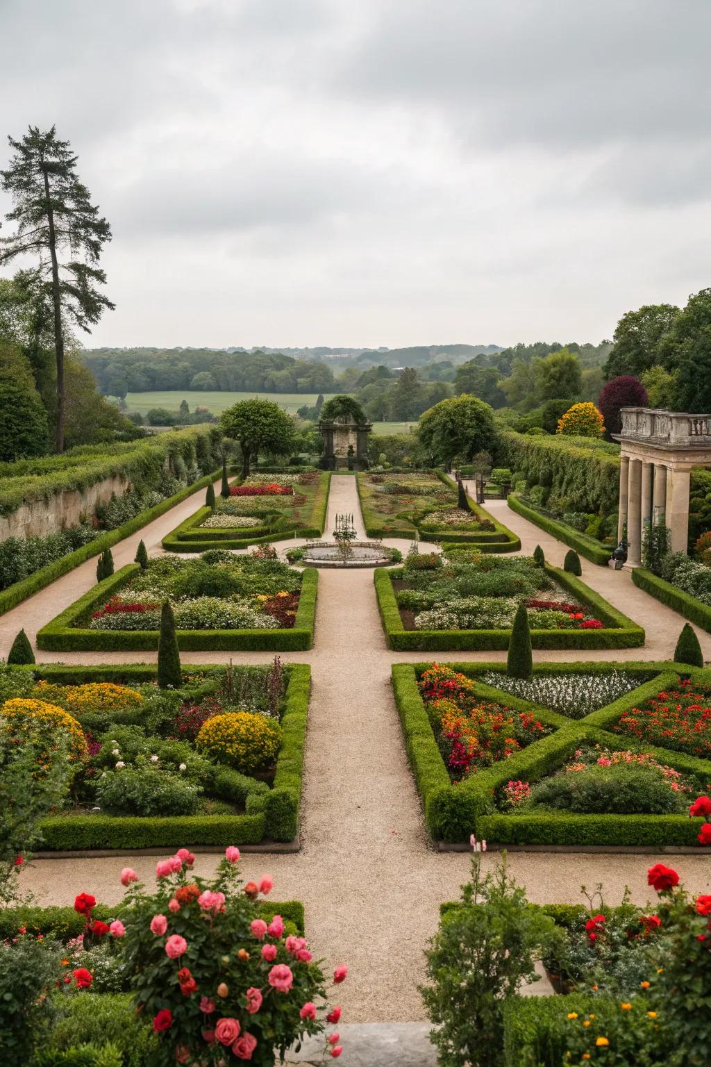 Symmetrical designs create balance and harmony in garden layouts.