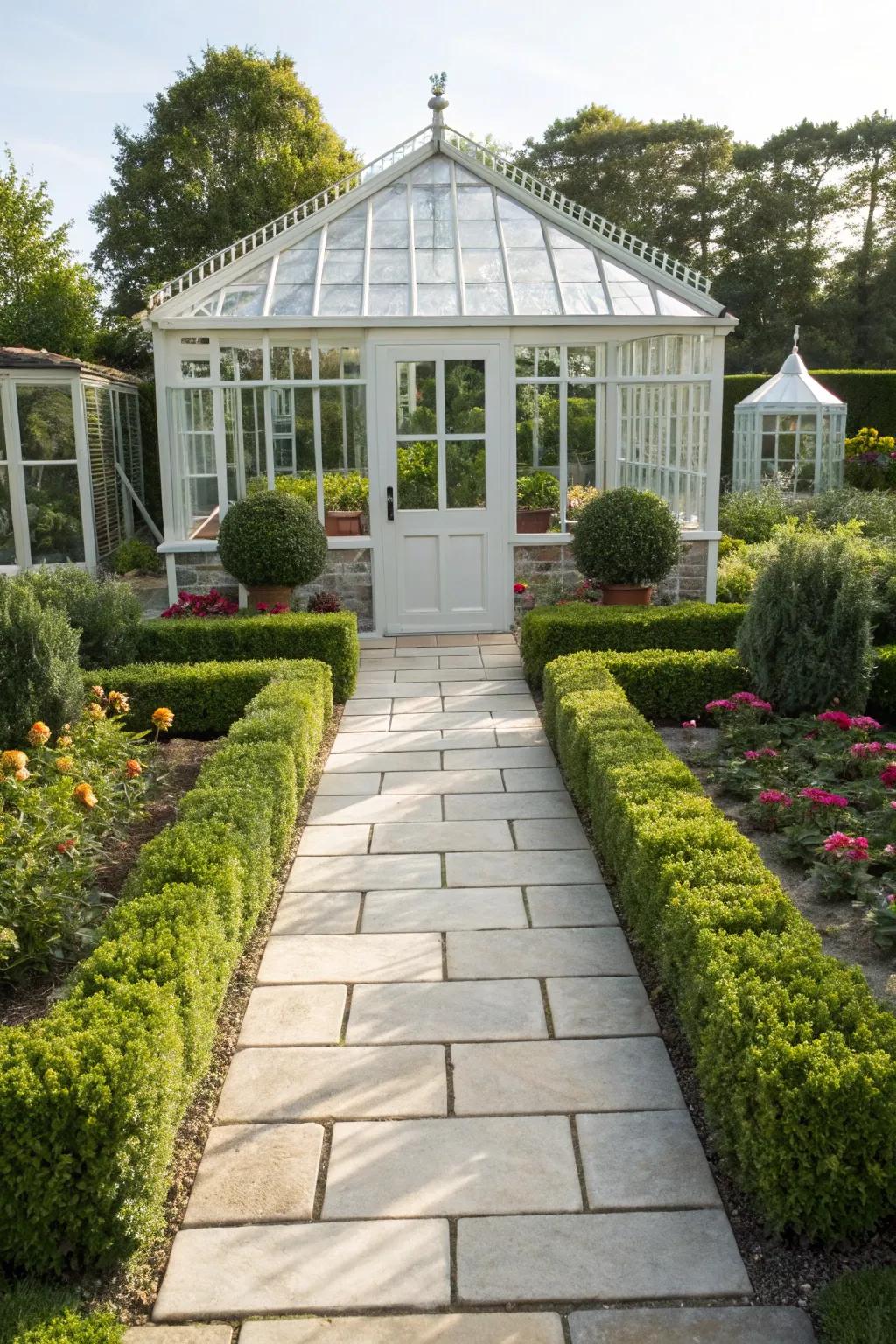 Paving slabs provide a practical and stylish base for your greenhouse.