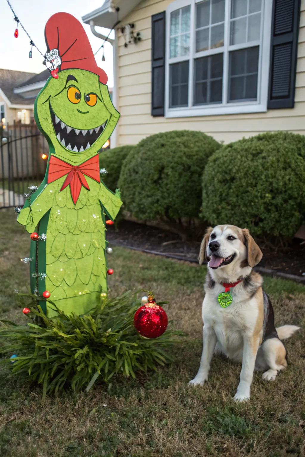 Max the dog completes the Grinch scene with his endearing presence.