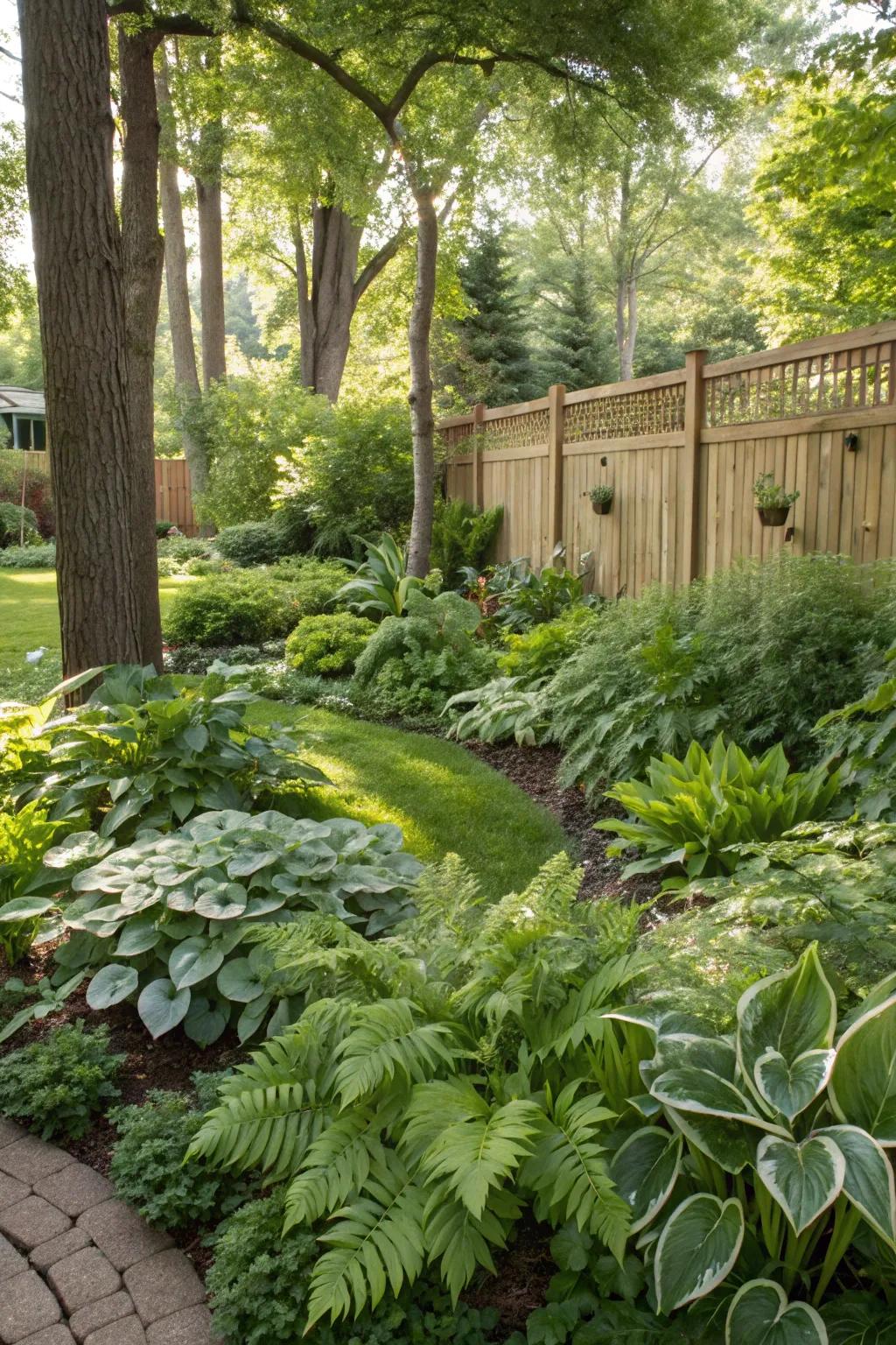 Shade gardens offer a lush alternative to grass in low-light areas.