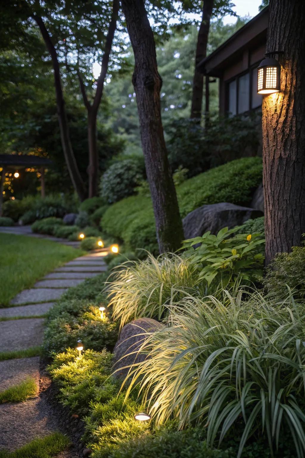 Elegant Japanese forest grass adding texture and movement to a garden space.