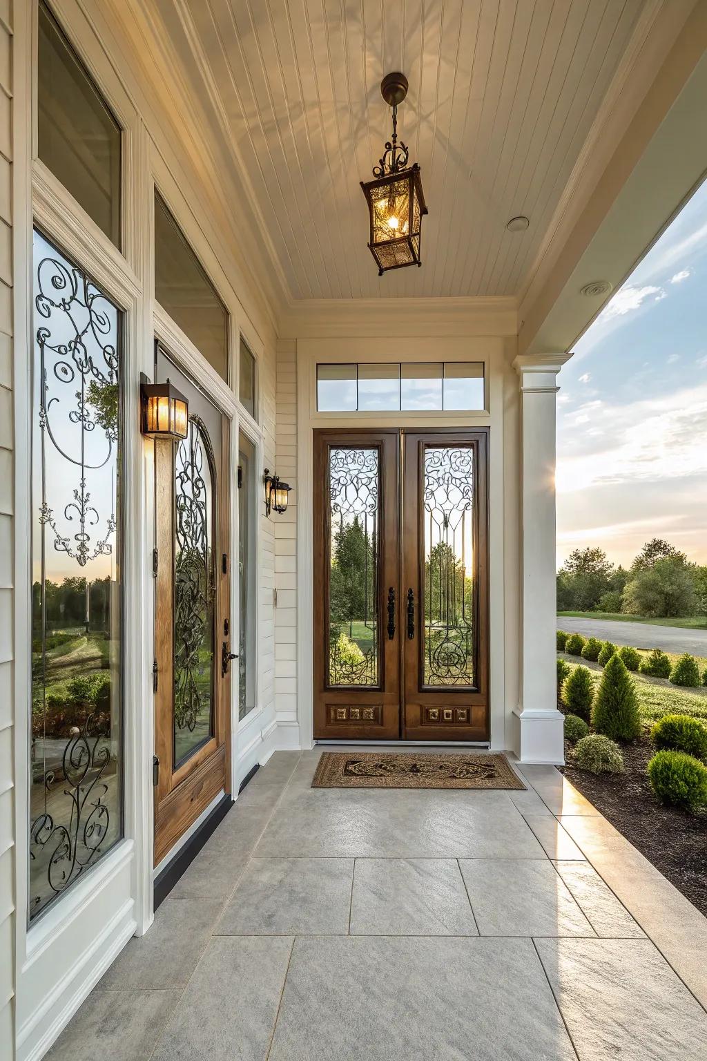 Attractive doors and windows enhance the porch's appeal.