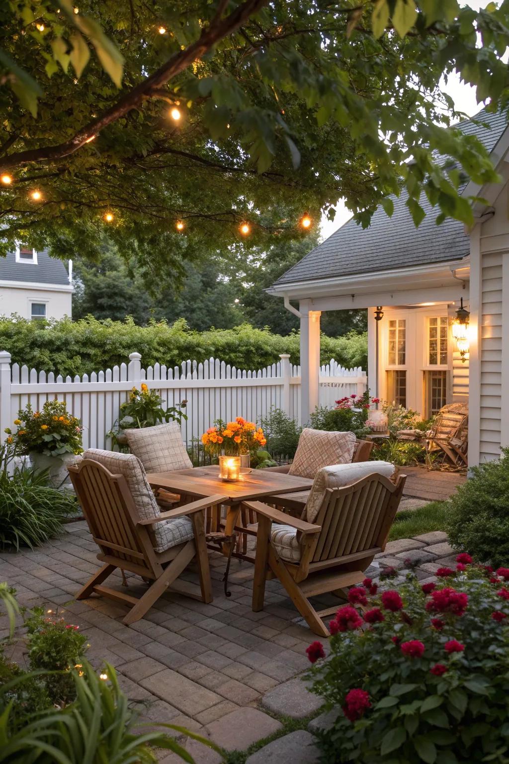 A cozy atmosphere makes the patio a perfect spot for relaxation.