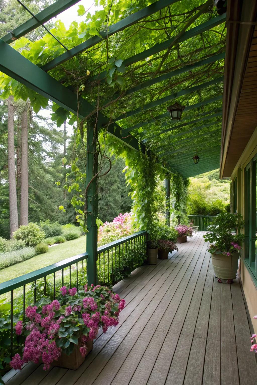 A green canopy that turns your deck into a lush, shaded retreat.