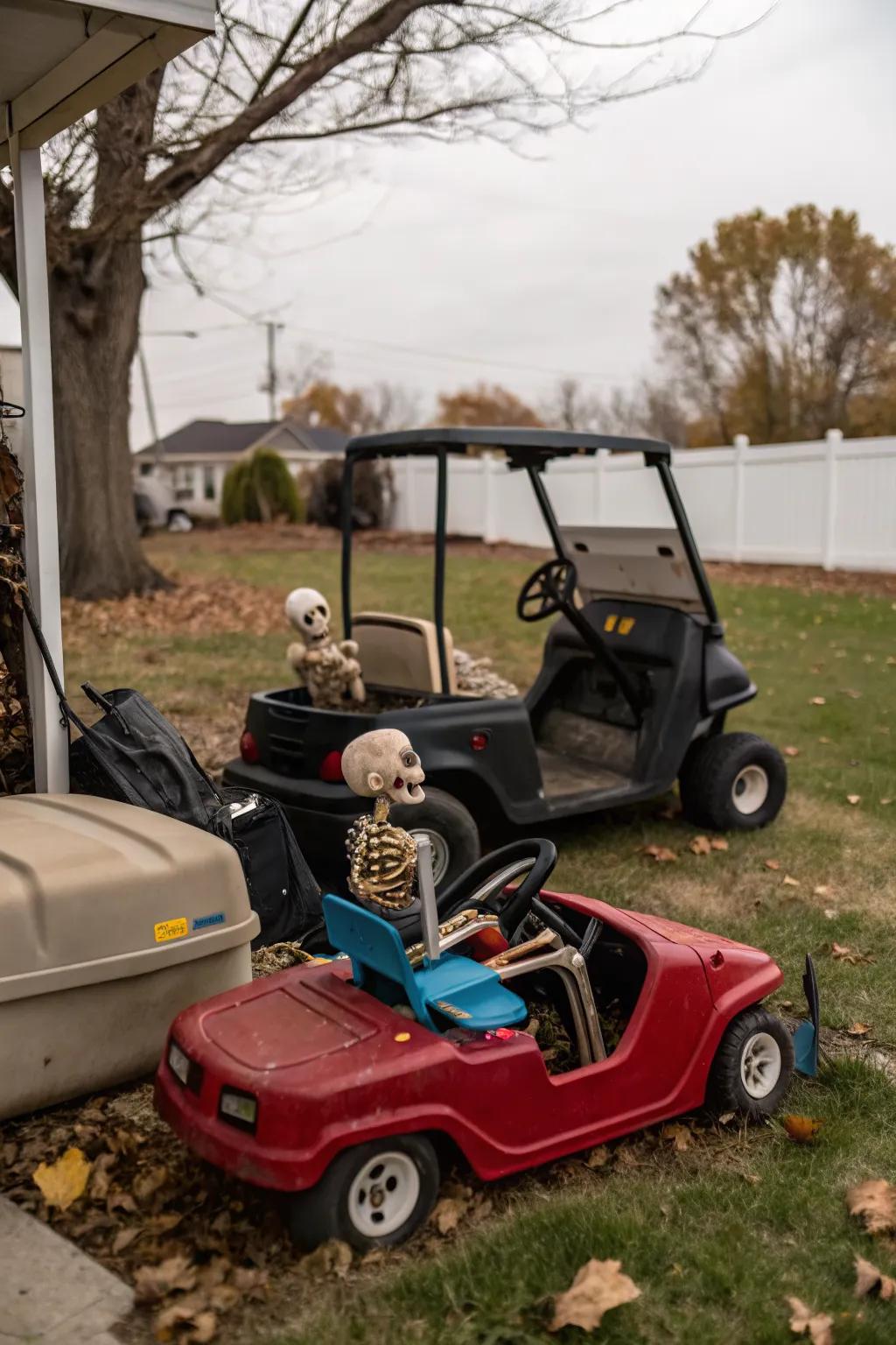 Skeletons on the move, reminding everyone that adventure continues even in the afterlife.