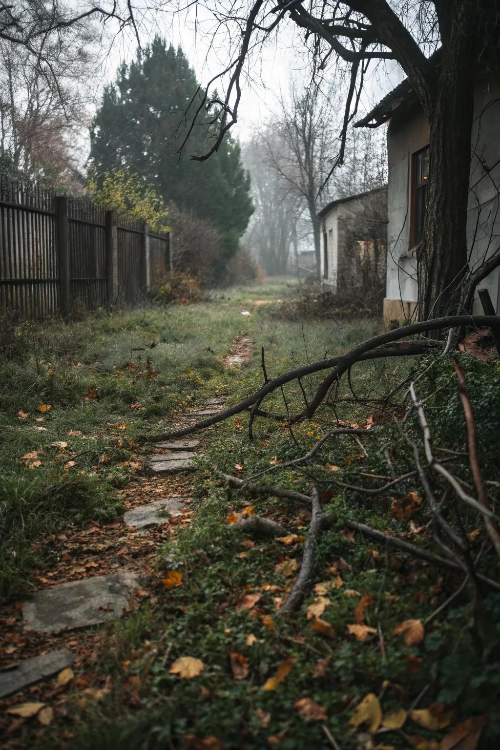 Natural elements like leaves and branches add authenticity to your haunted yard.