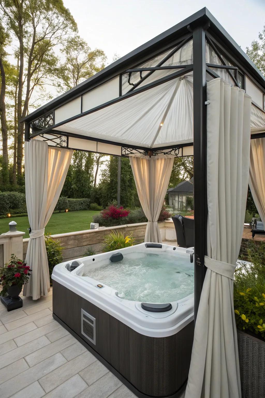 A modern gazebo offers both luxury and comfort.