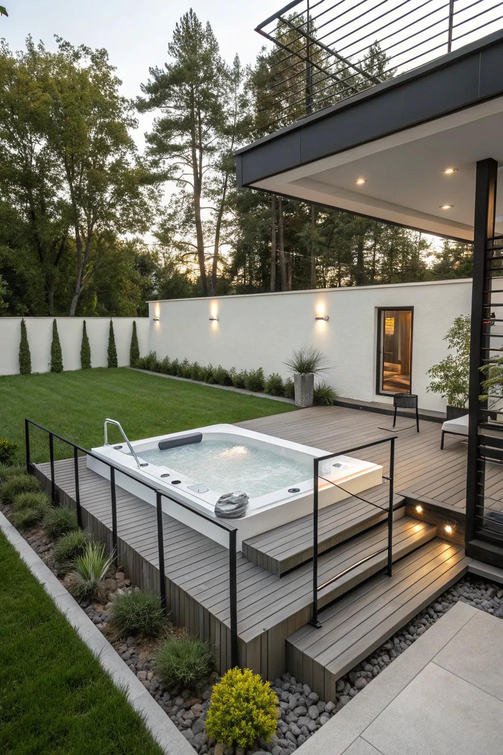 Modern minimalism offers a sleek and contemporary hot tub setting.