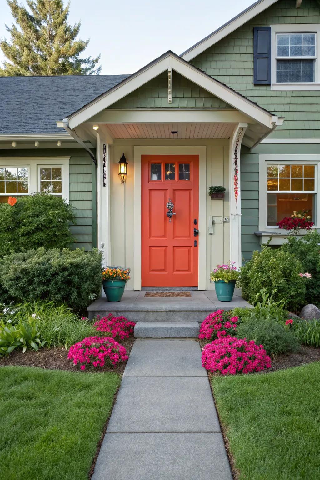 A bold-colored door makes a striking first impression.