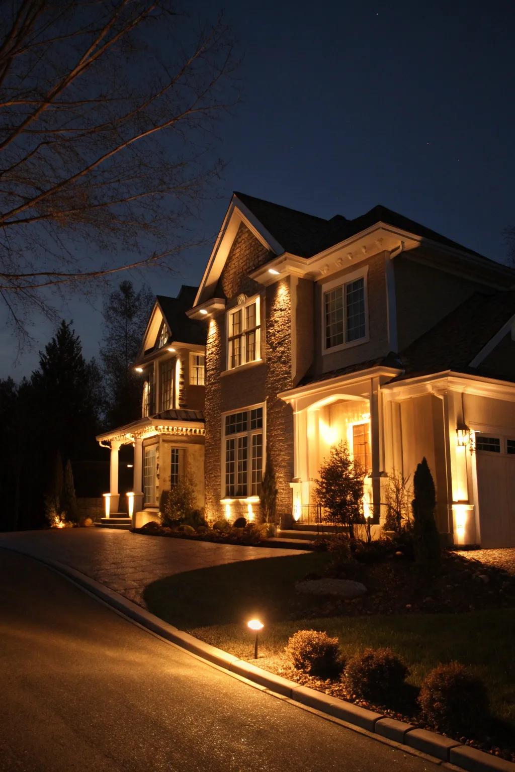 Dramatic lighting transforms your home's exterior into a nighttime wonder.