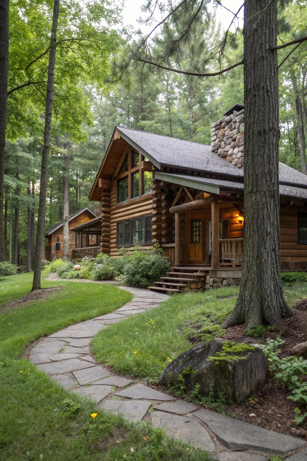 A log overhang that adds rustic charm to your home.