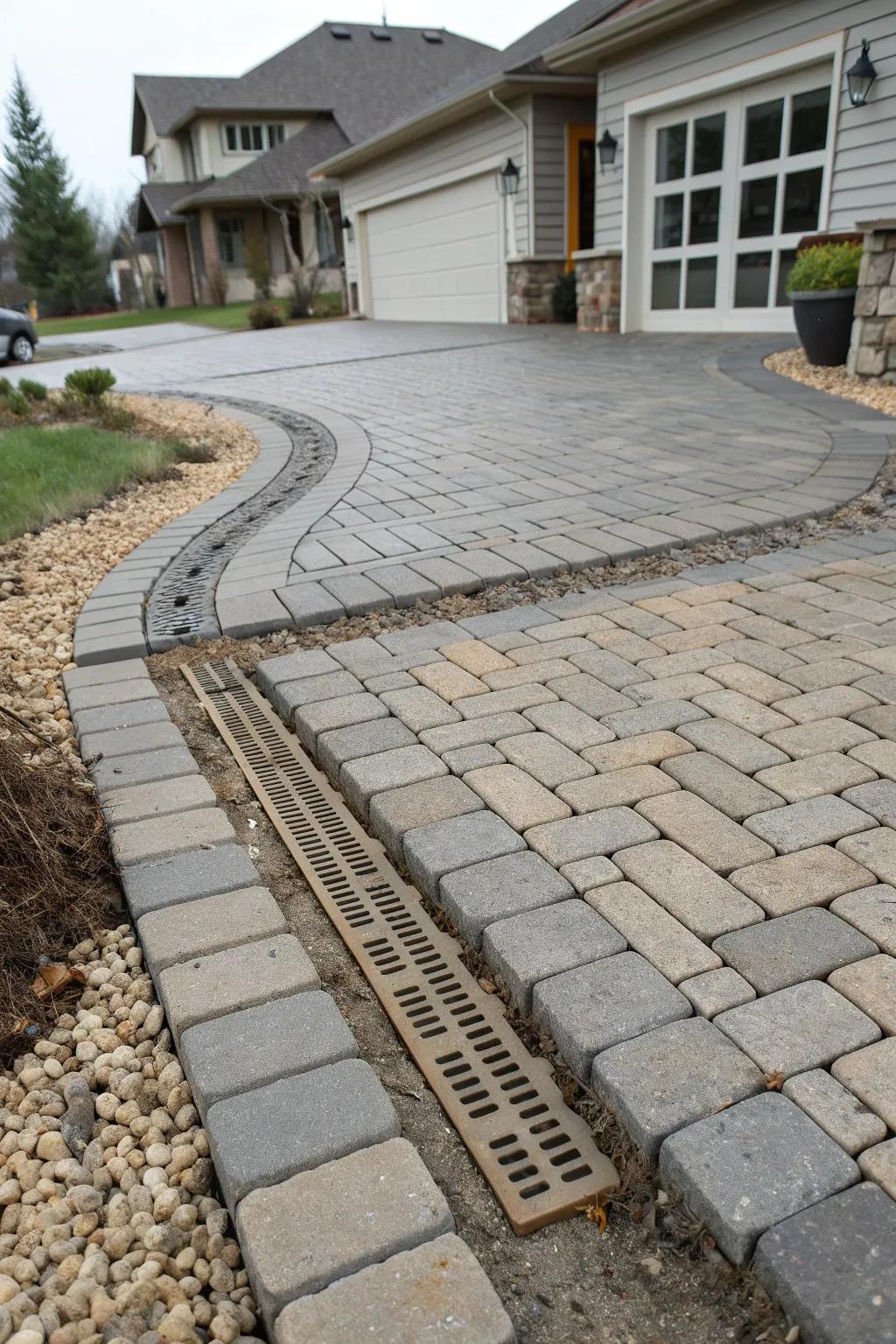 An eco-friendly driveway using permeable pavers for effective drainage.