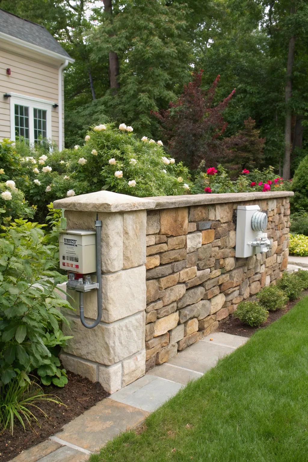 Stone veneer walls provide a solid and elegant disguise.