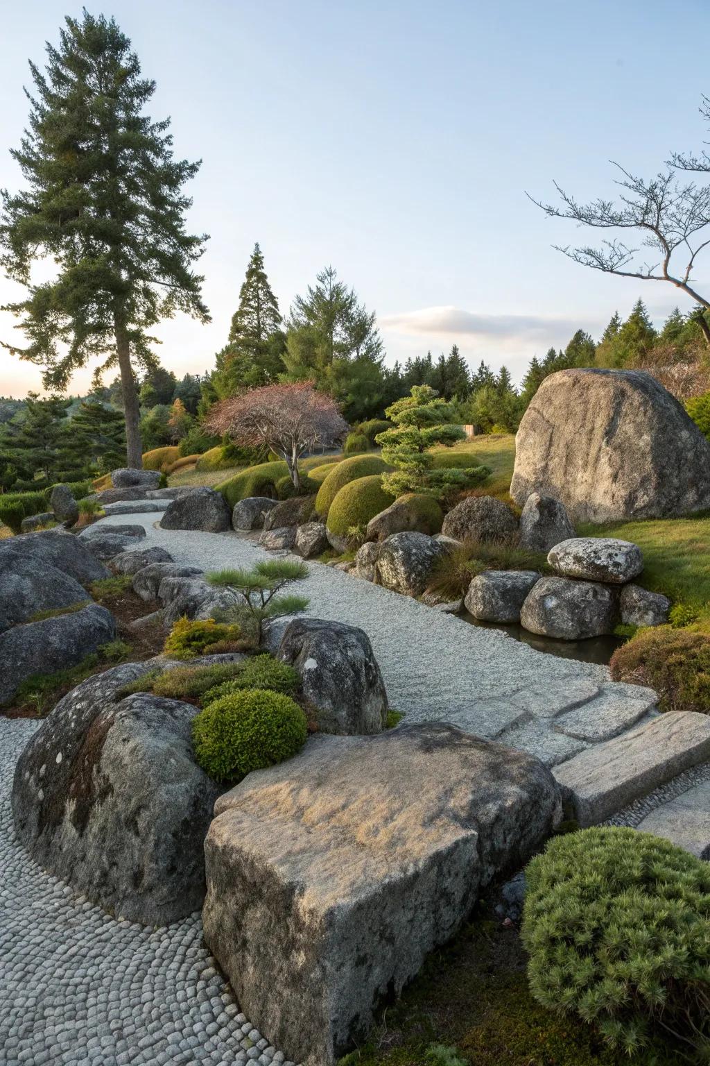 Mini boulders form a natural outcrop in the garden.