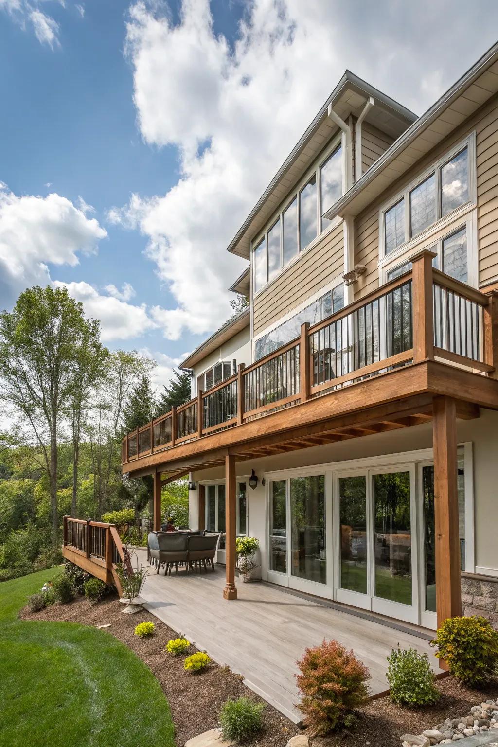 A second-level balcony adds charm and functionality to this home.