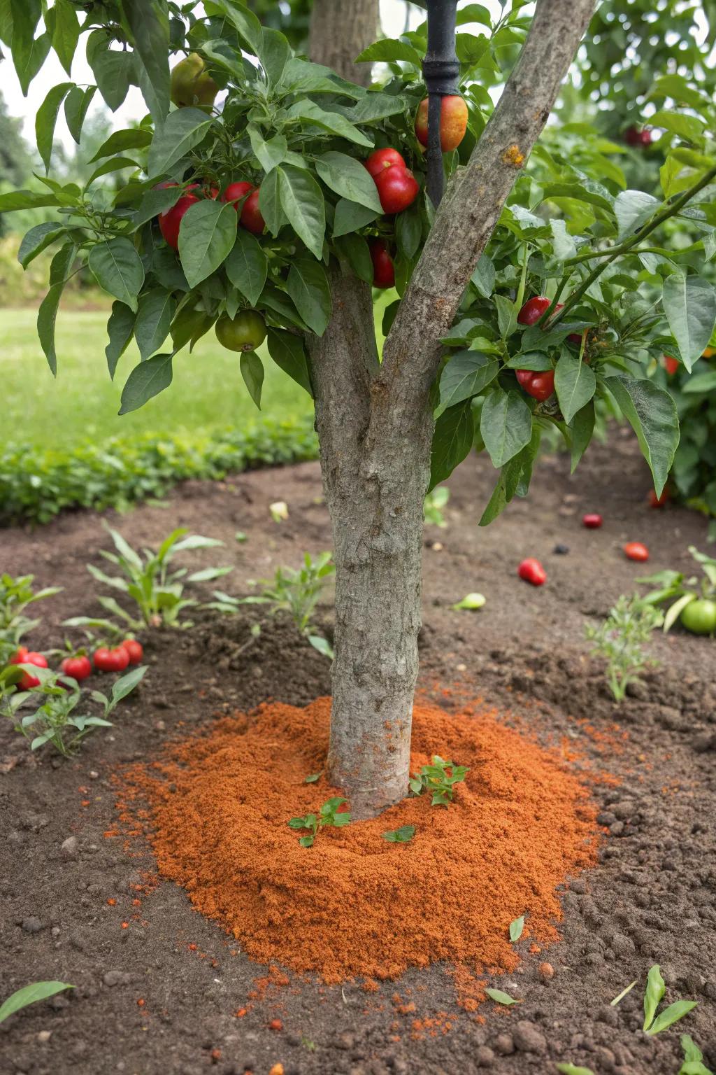 Cayenne pepper adds a spicy layer of protection for your fruit trees.