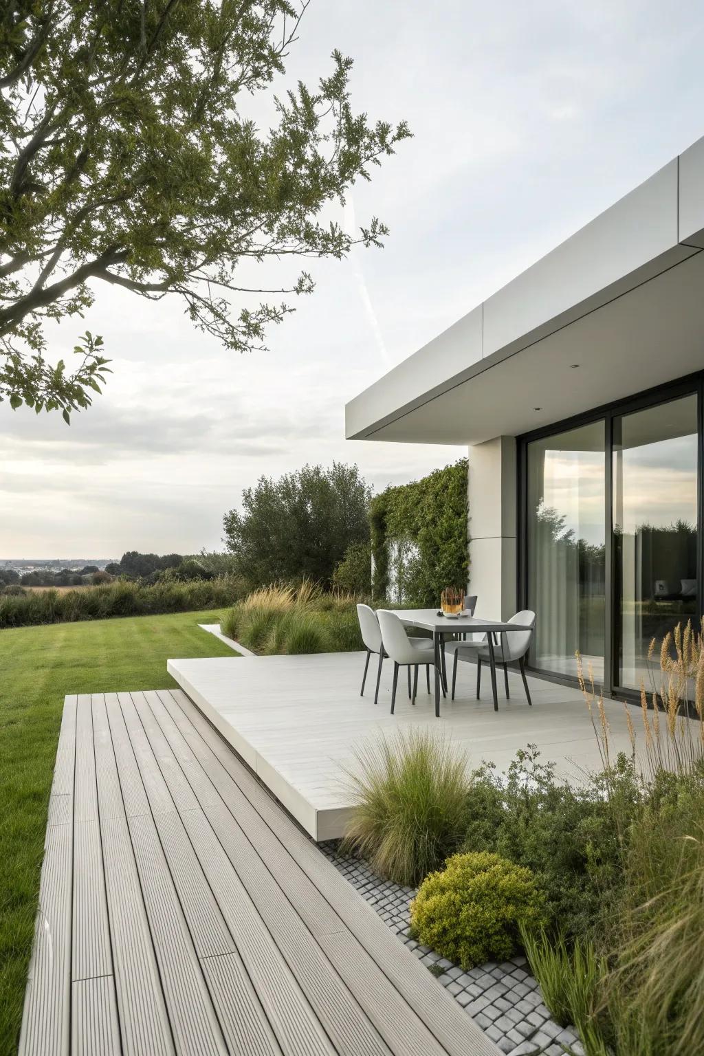 A sleek, minimalist garden deck design.