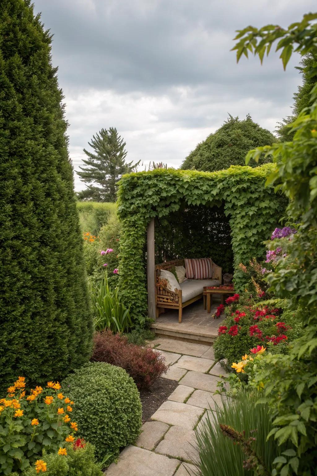 Privacy plantings providing seclusion and serenity.