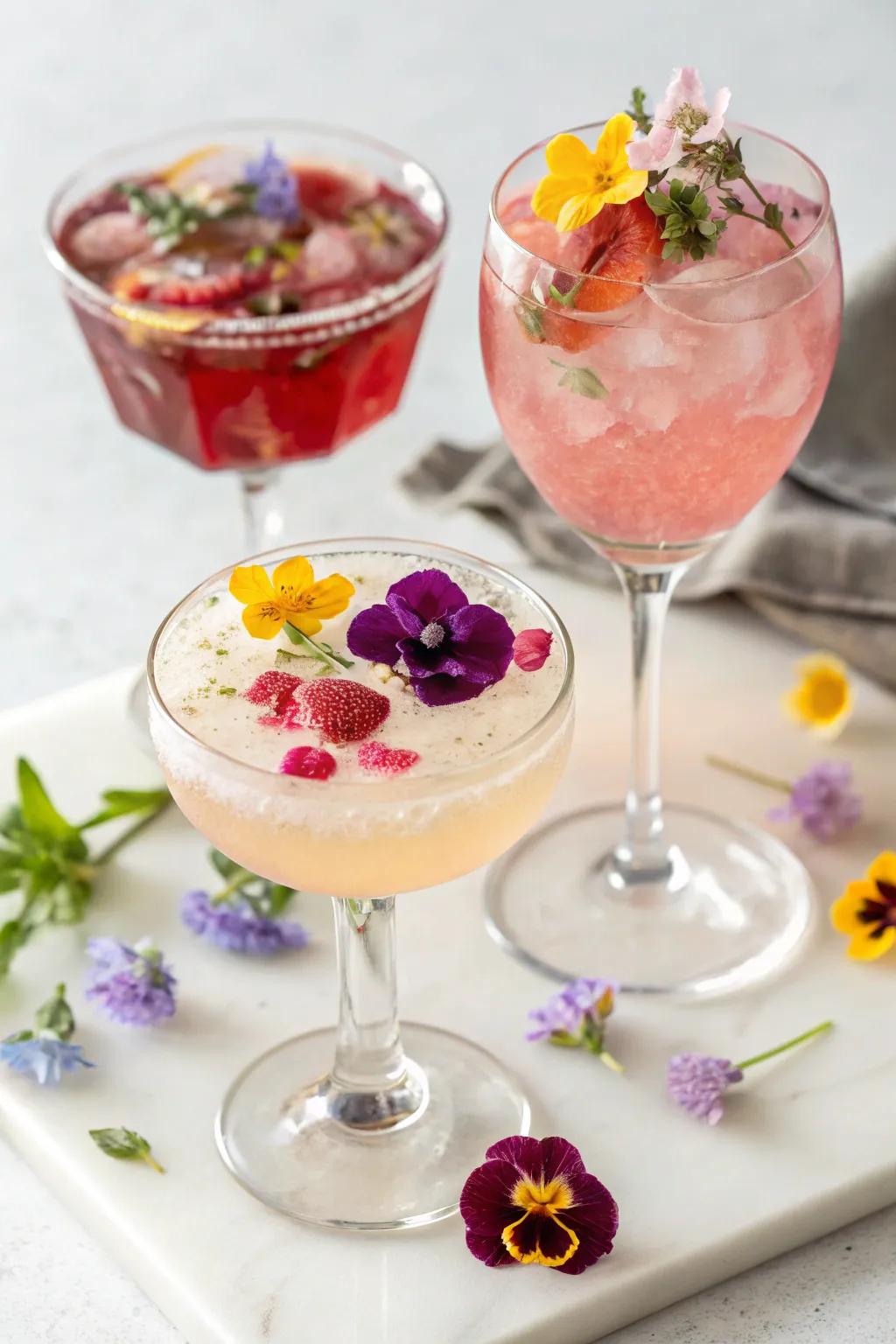Edible flower garnishes elevate your cocktail presentation.