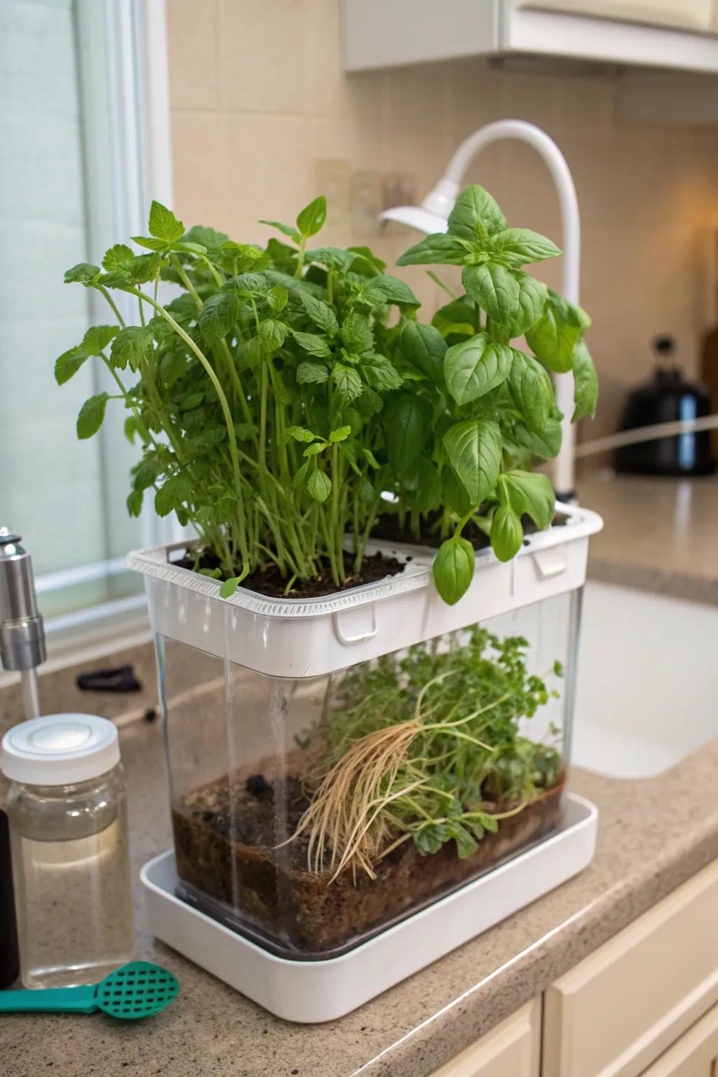 Soil-free gardening with a hydroponic setup.