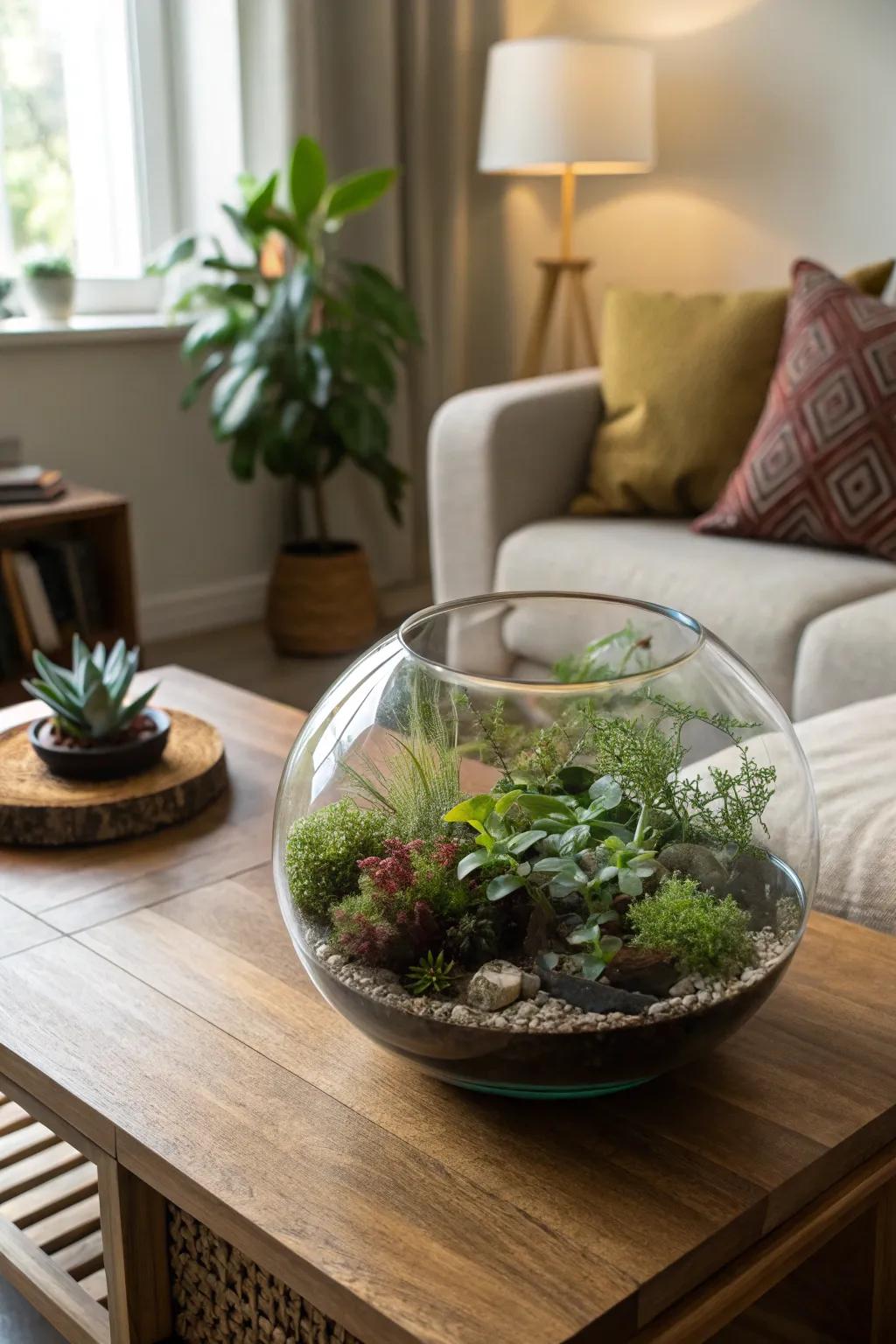 Terrariums offer a beautiful, easy-care ecosystem.