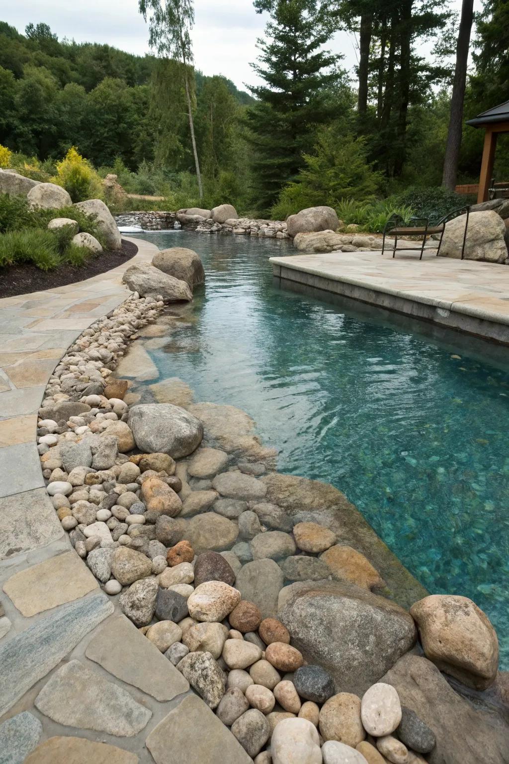 Dry creek beds add rustic charm and functional water management.