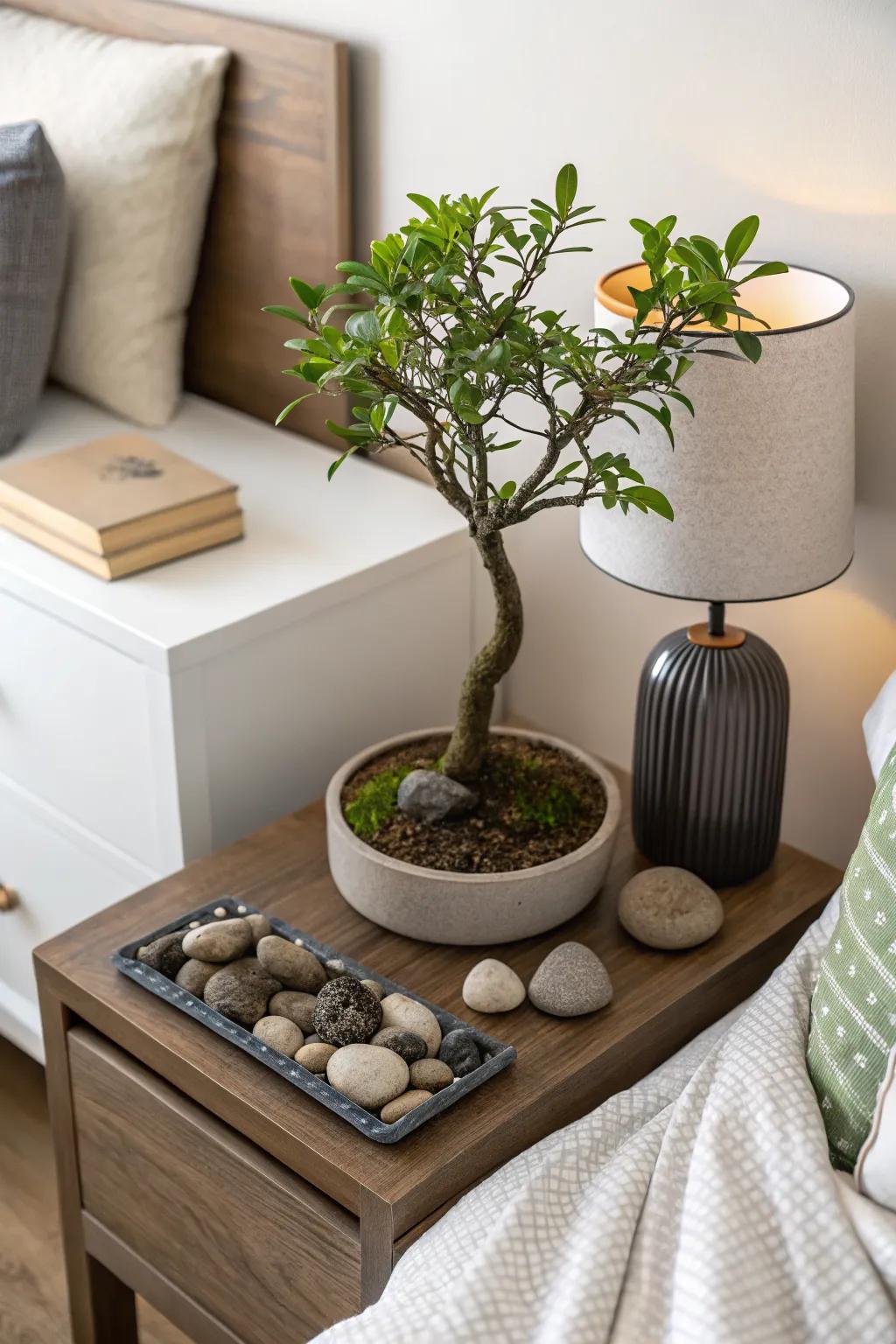 Tranquility and peace with a jade bonsai zen garden.