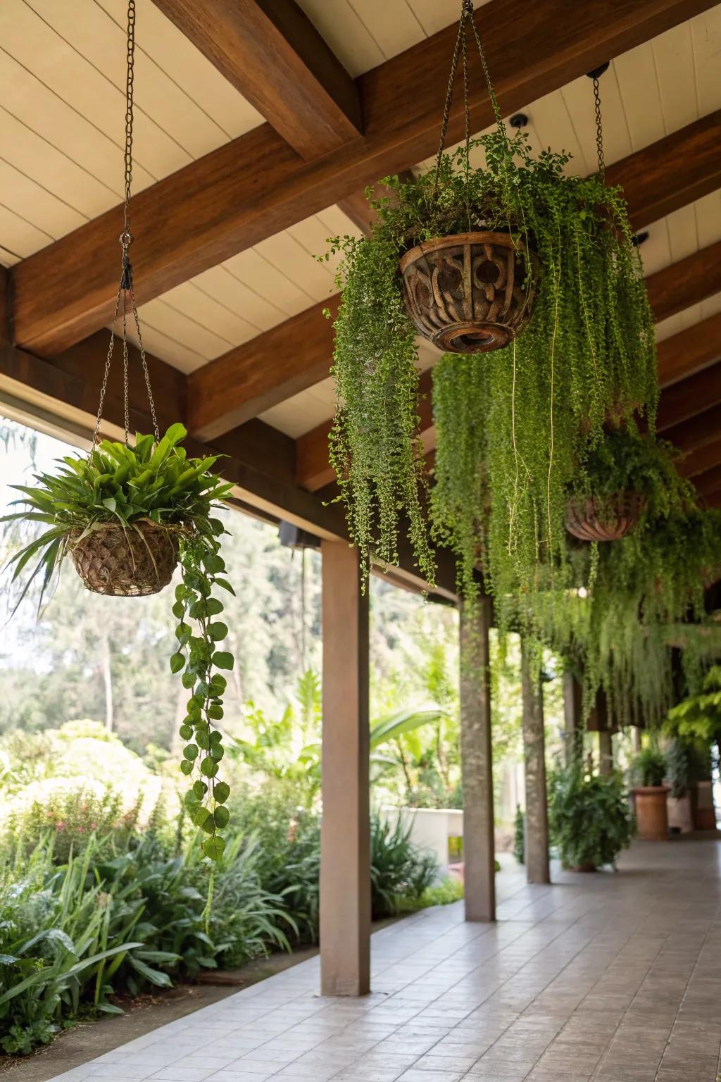 Hanging gardens turn your ceiling into living art.