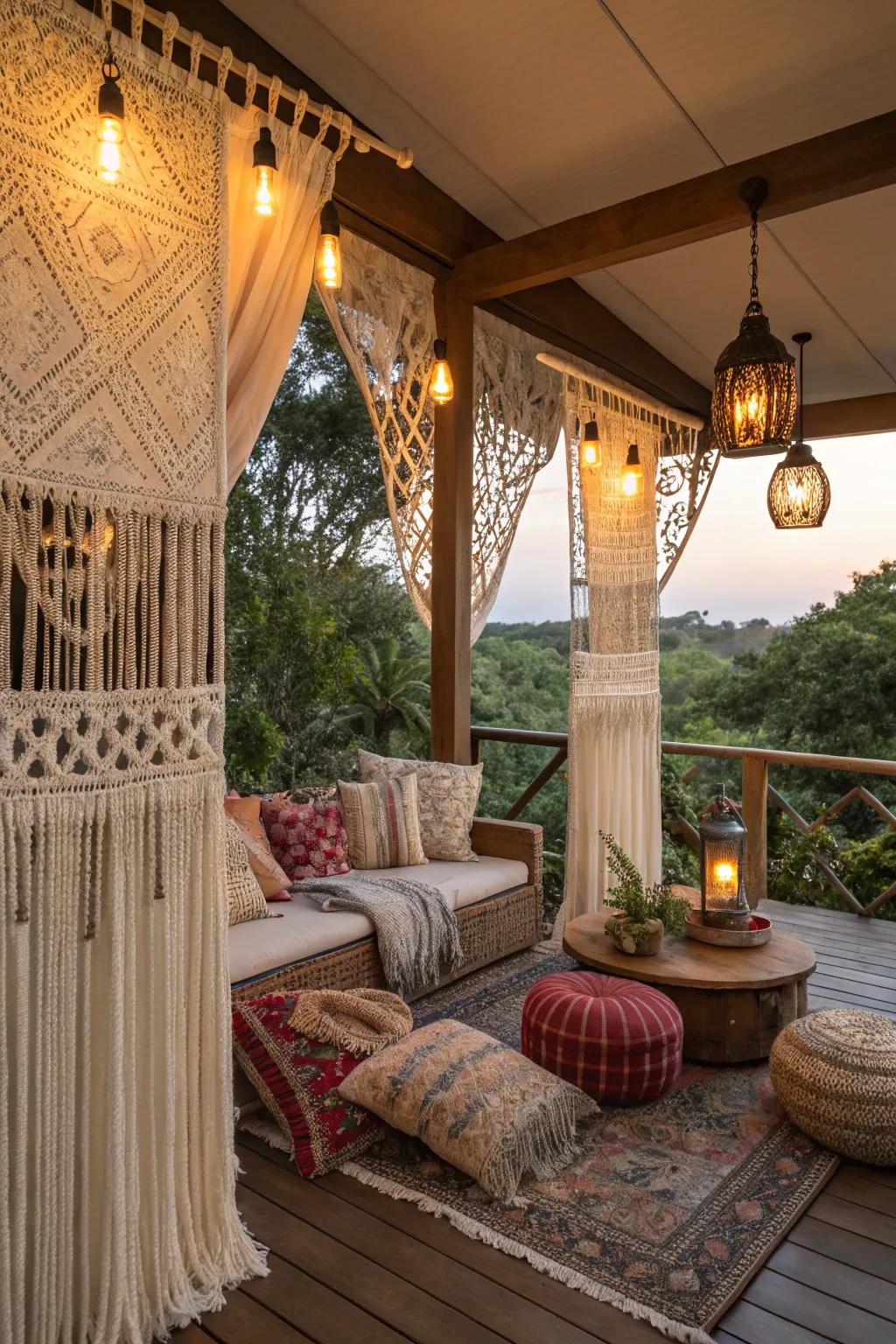 Channel bohemian vibes with macramé curtains.