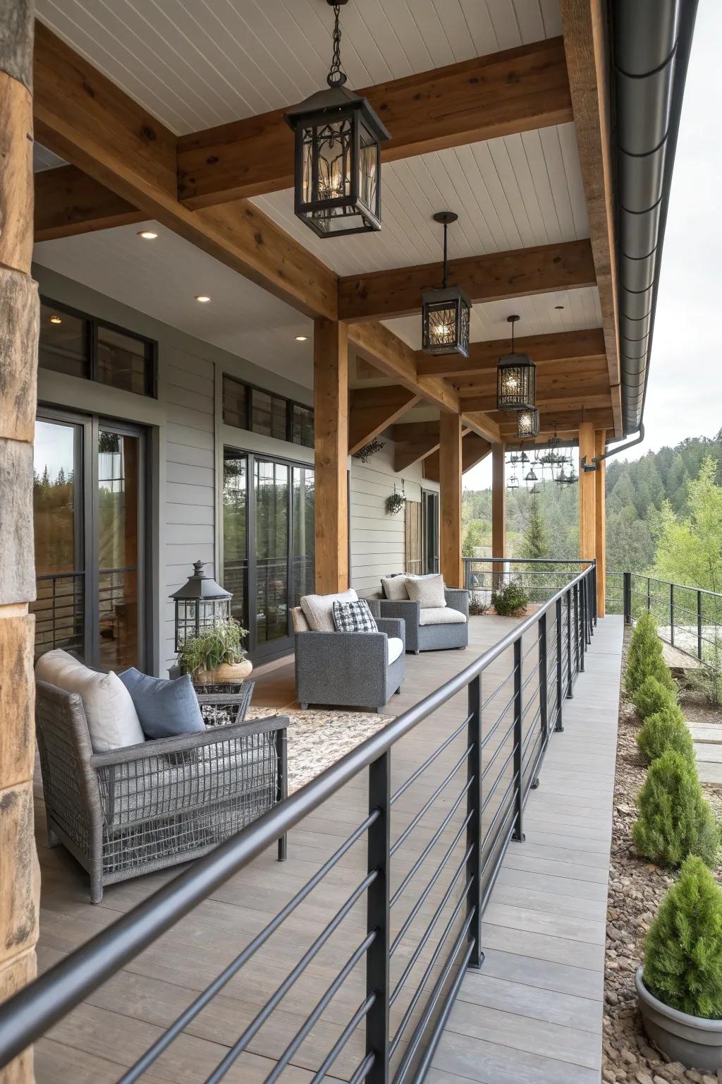 The fusion of modern and rustic styles gives your lanai a distinctive look.