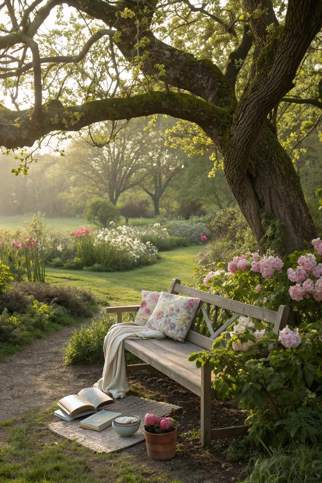 A tranquil spot under a tree, perfect for relaxation.