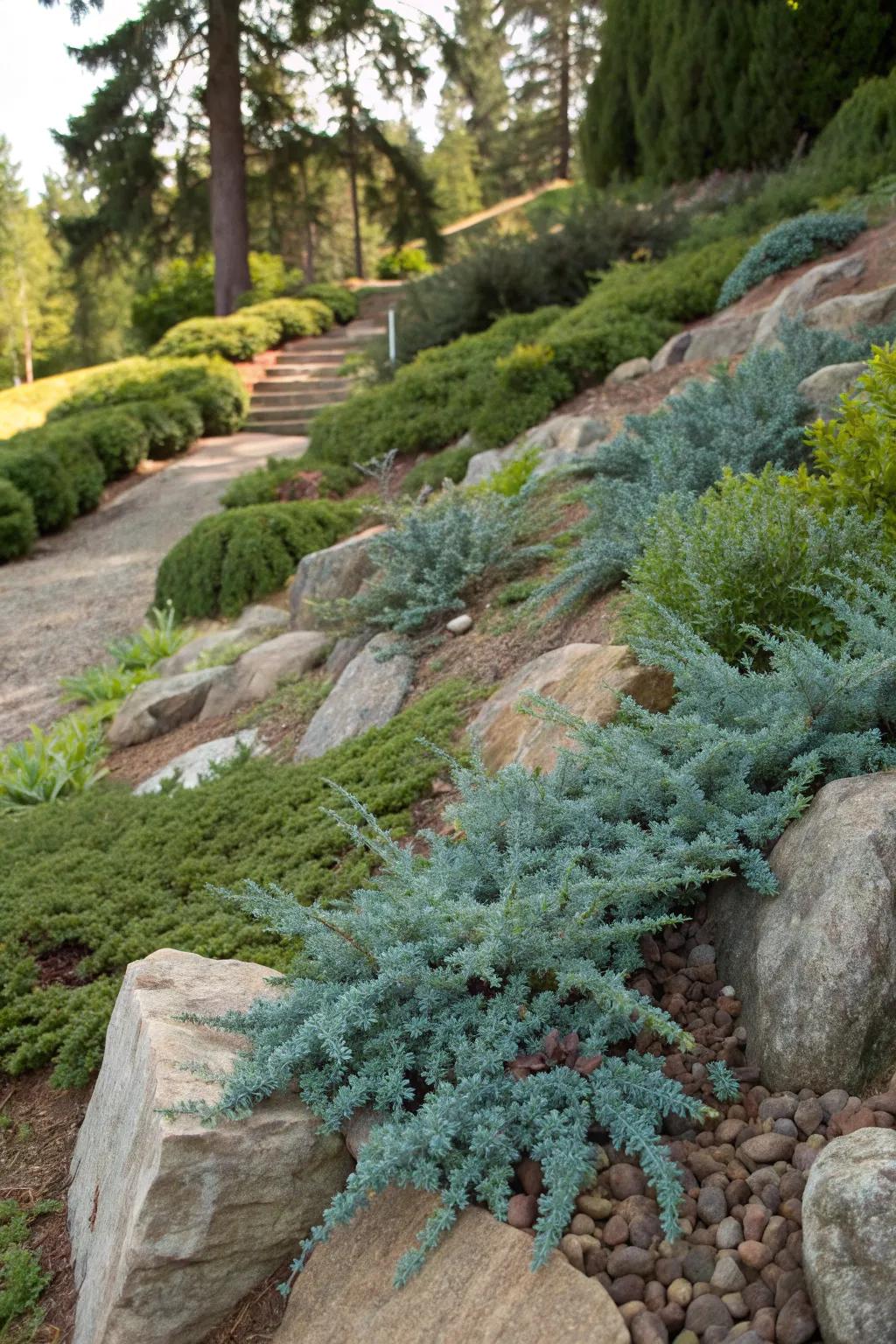 Creeping Juniper provides year-round evergreen appeal.