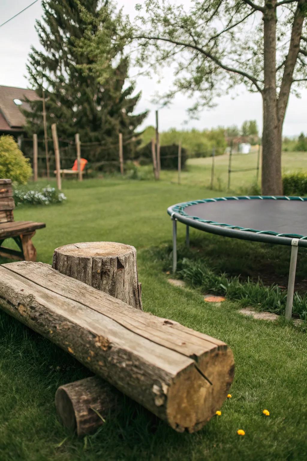 Rustic seating provides a cozy spot to relax and supervise.