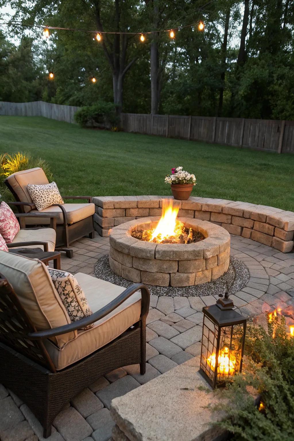 Create a cozy gathering spot with a block-built fire pit.