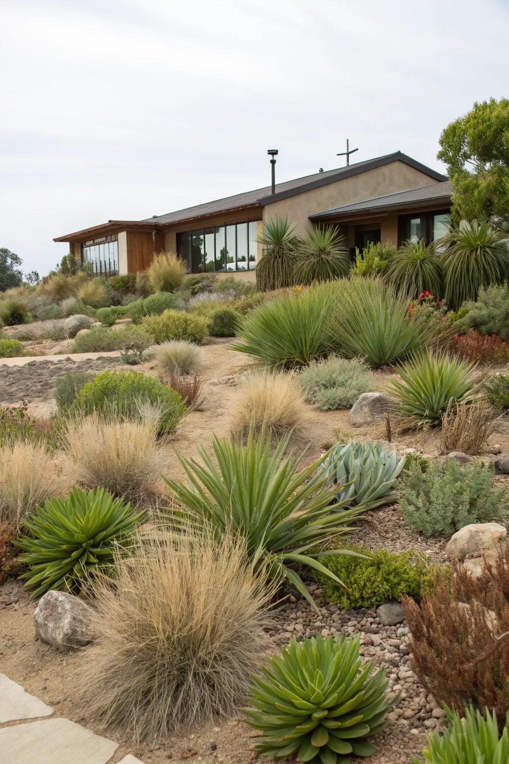 Low maintenance plants keep the landscape effortlessly beautiful.