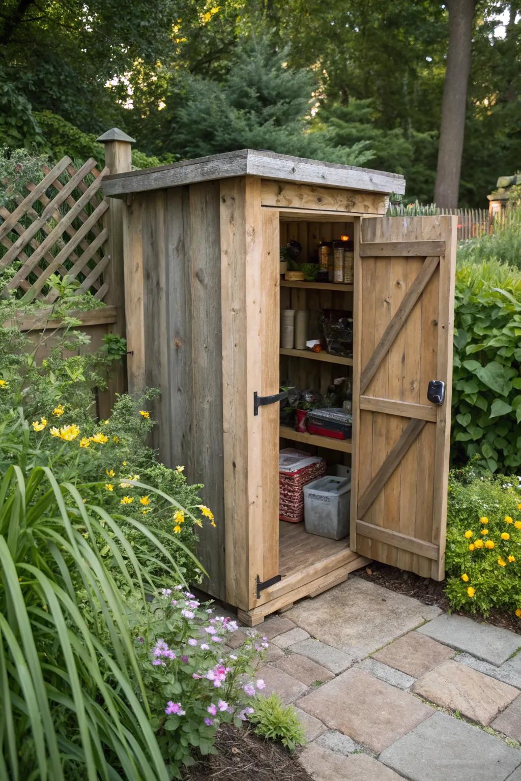 Rustic wooden enclosures blend function and charm to hide utility boxes.