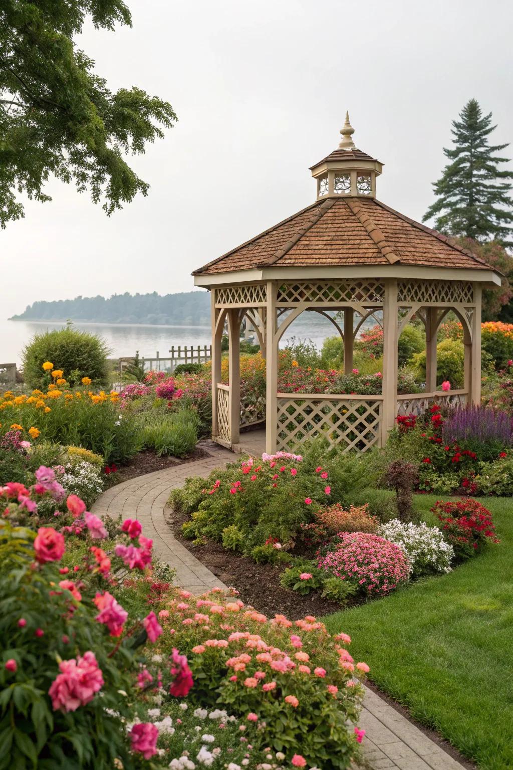 A peaceful garden pavilion offering a secluded retreat.