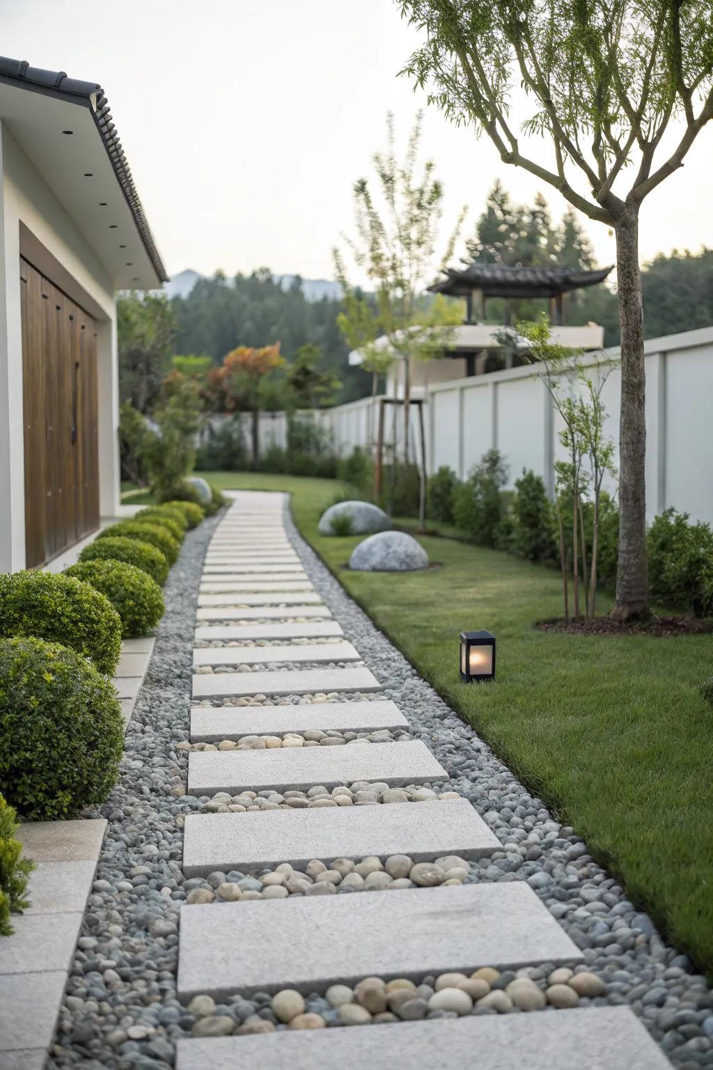 Minimalist pathways offer a modern and sleek aesthetic.