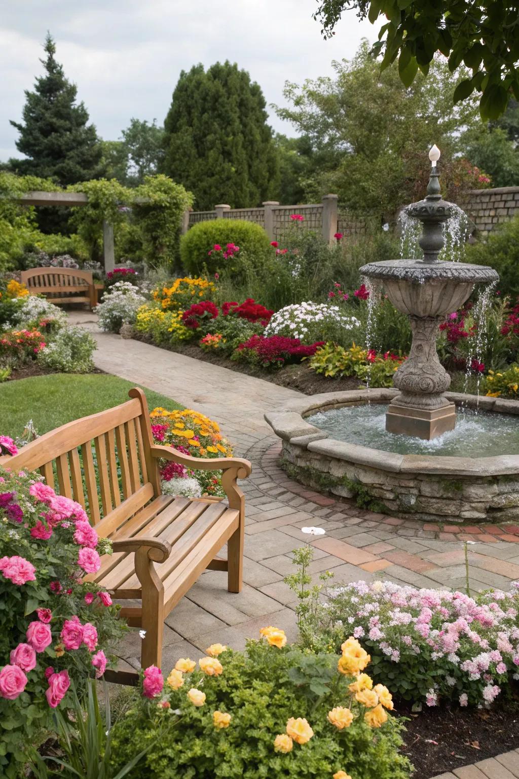 Decorative garden accessories enhance the aesthetic appeal.