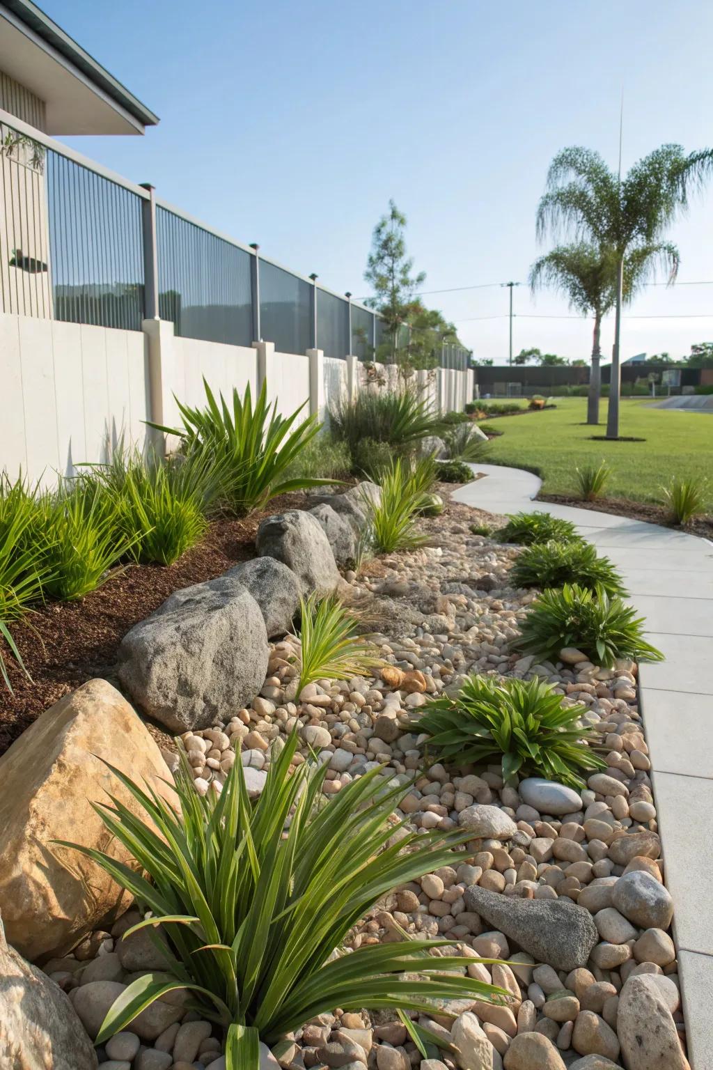 Rock mulch providing a modern and tidy finish