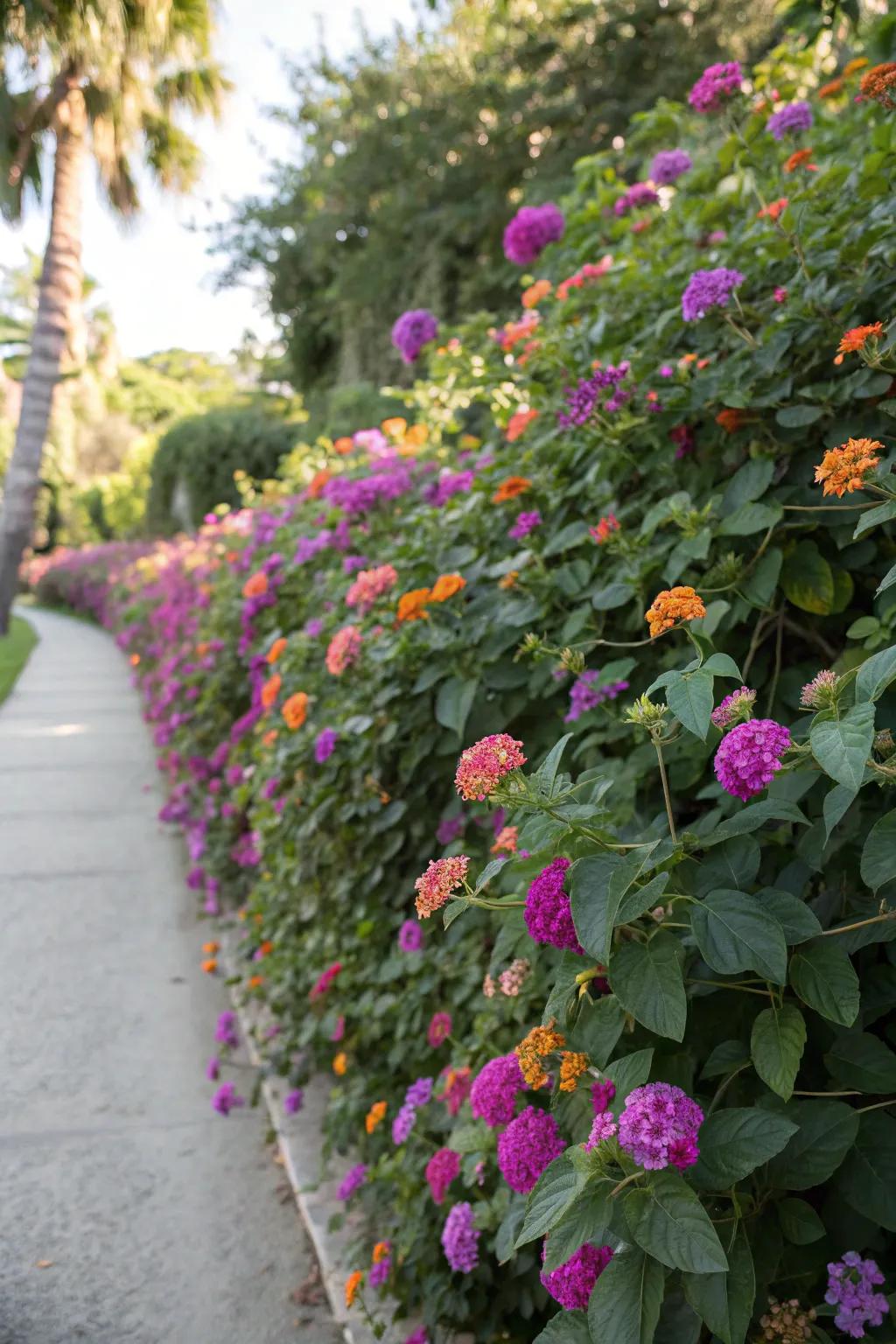 Dense lantana hedges providing privacy and beauty in a garden setting.