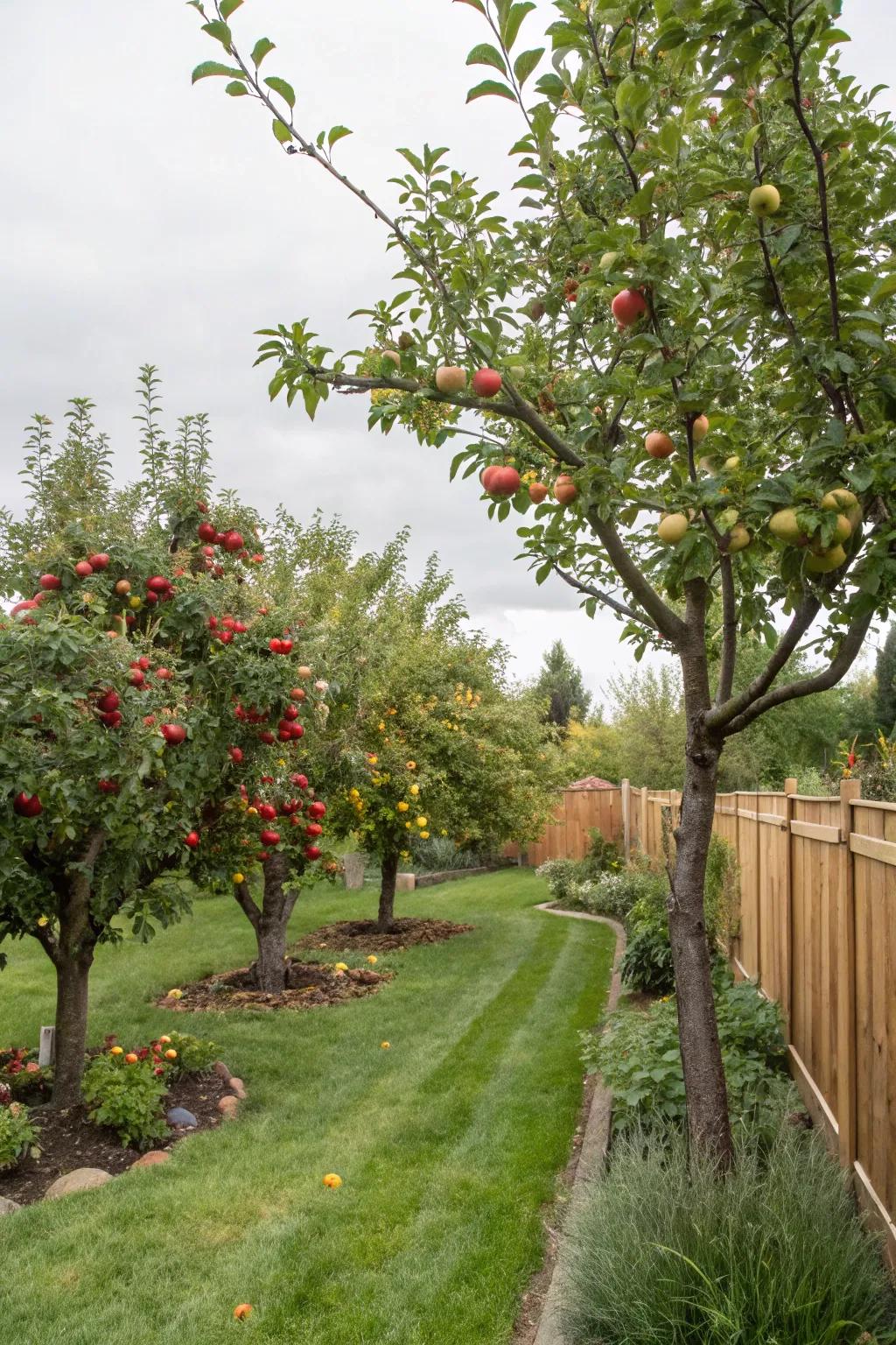 An orchard adds beauty and provides fresh fruit.