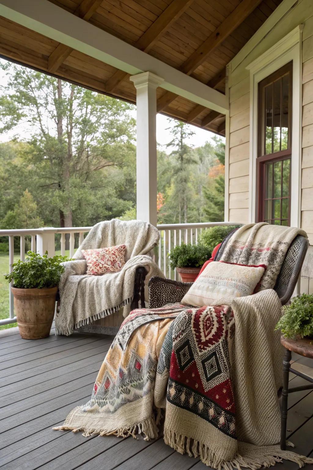 Layered textiles provide warmth and texture.