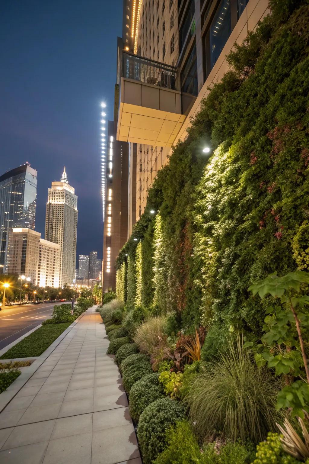 Vertical gardens maximize space with lush greenery.