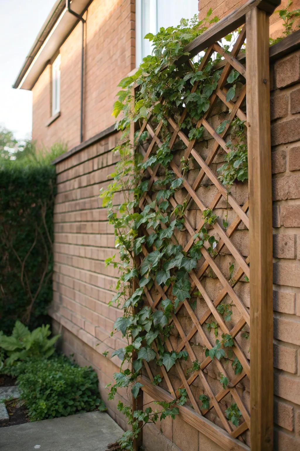 Lattice against brick blends textures beautifully.