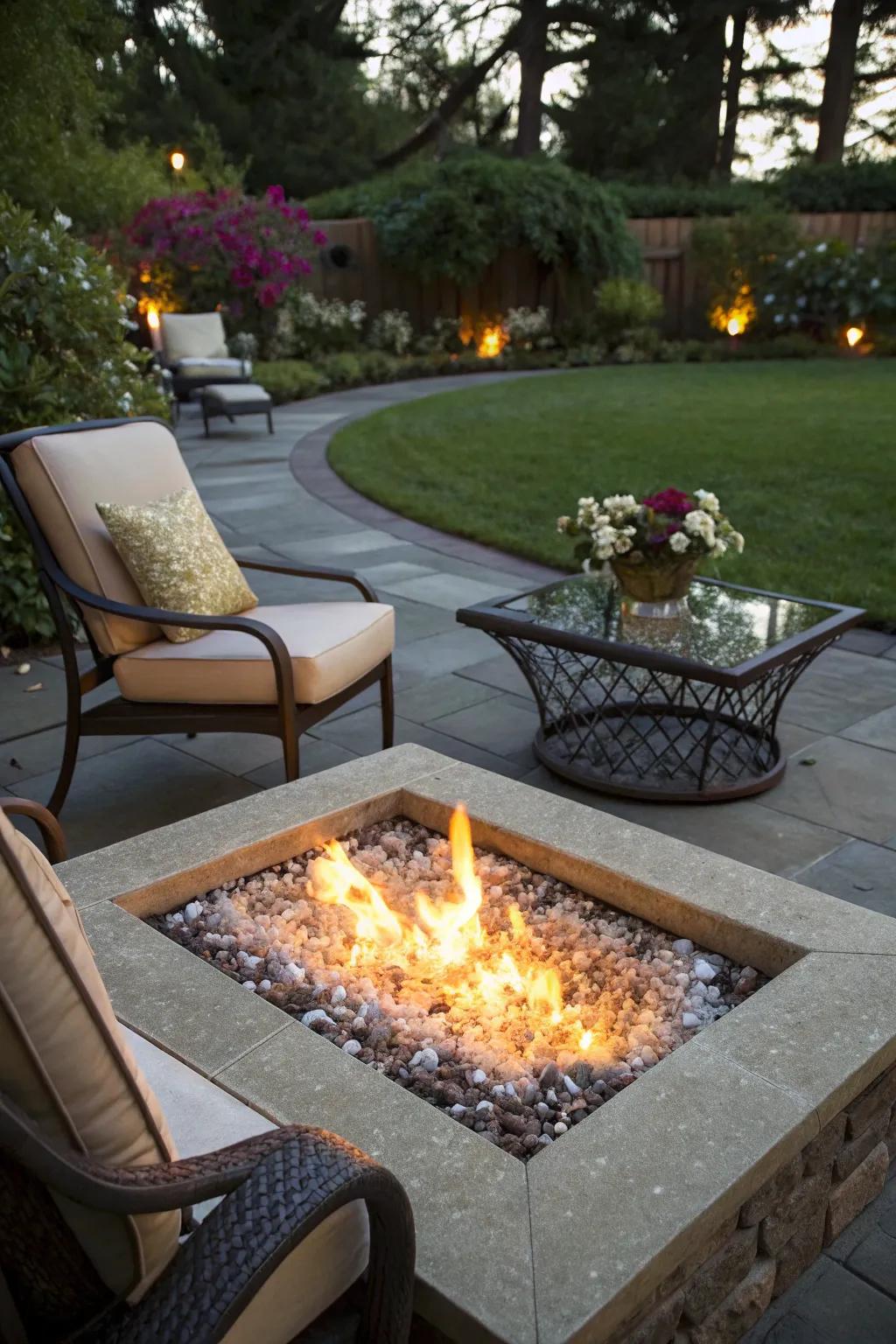 Reflective lava glass bringing sparkle and glamour to a fire pit.