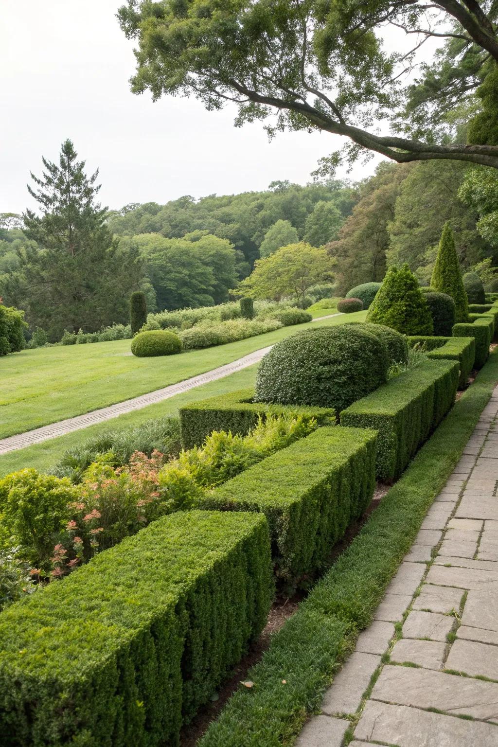 Evergreen shrubs provide timeless garden elegance.
