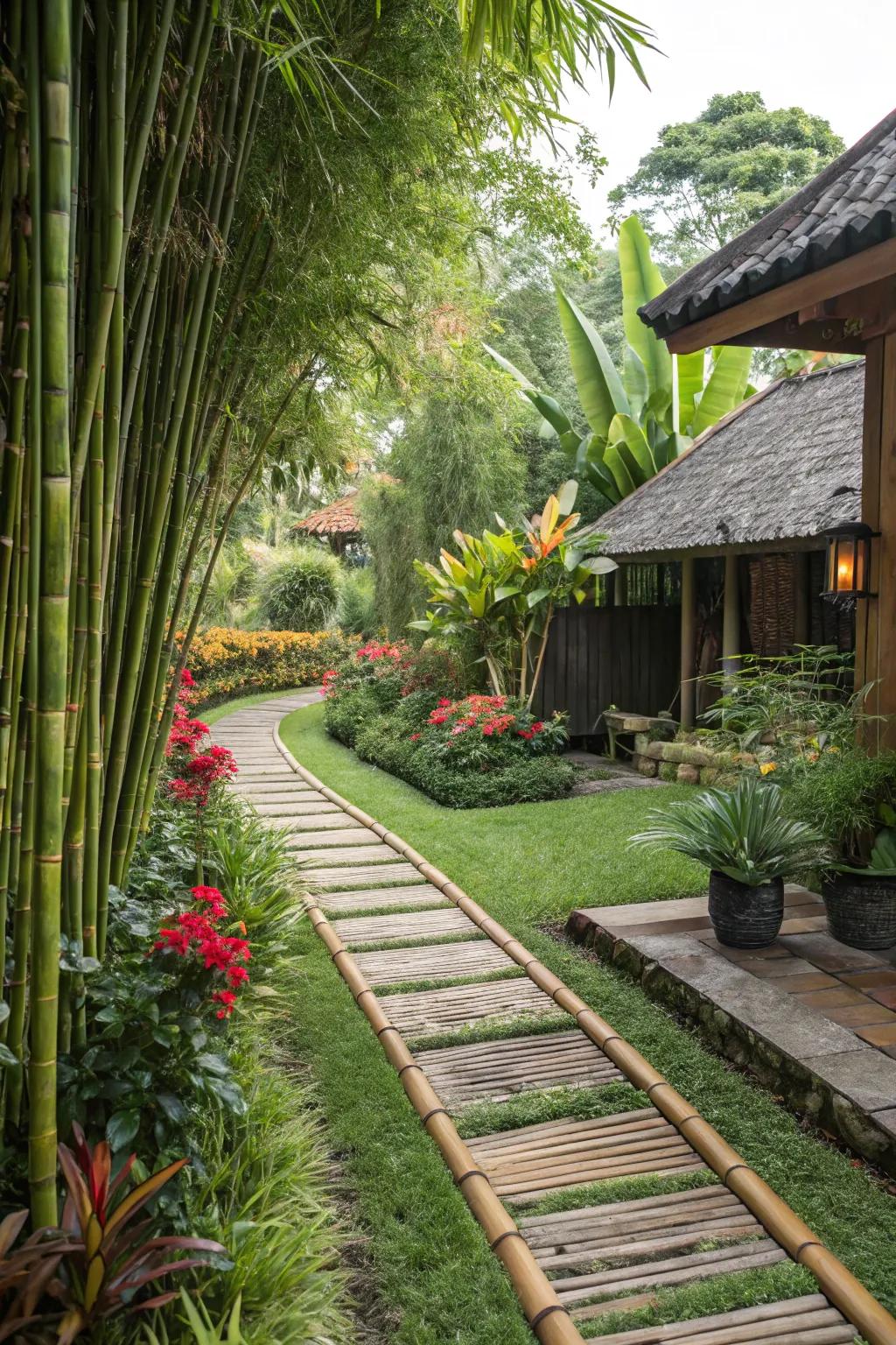 Bamboo edging for an exotic garden feel