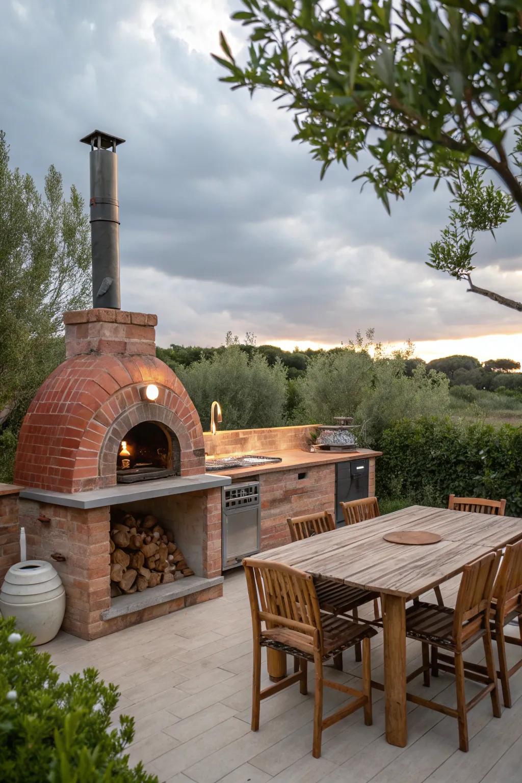 A delightful pizza oven adds Italian flair to your kitchen.